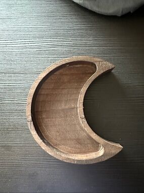 Wooden Crescent Moon Trinket Dish - Brown